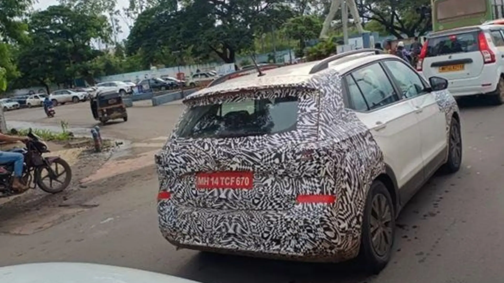 First spy shots of the camouflaged Volkswagen Taigun facelift.
