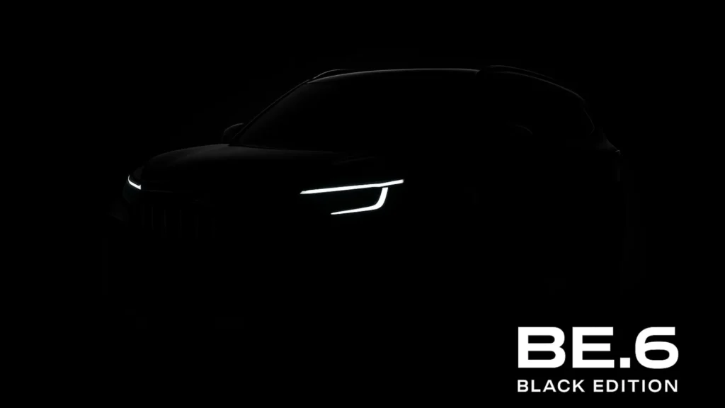 A teaser for the new mahindra be 6 in a new black edition.