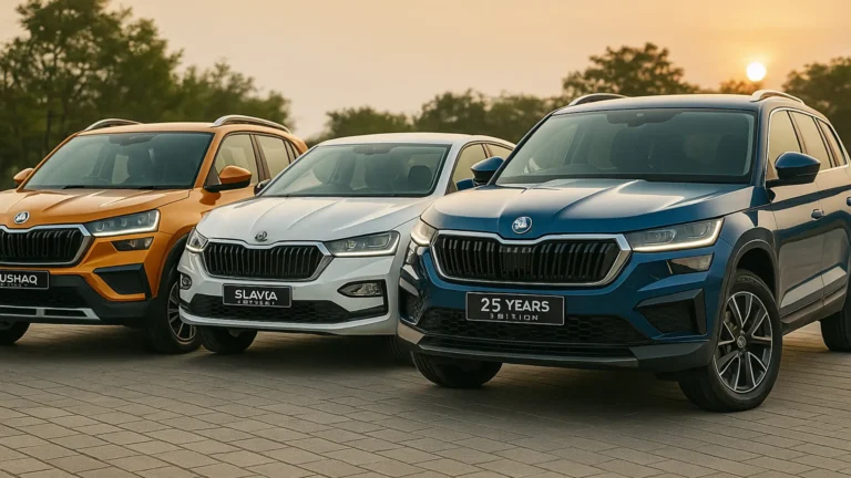 A lineup of the three limited edition skoda vehicles