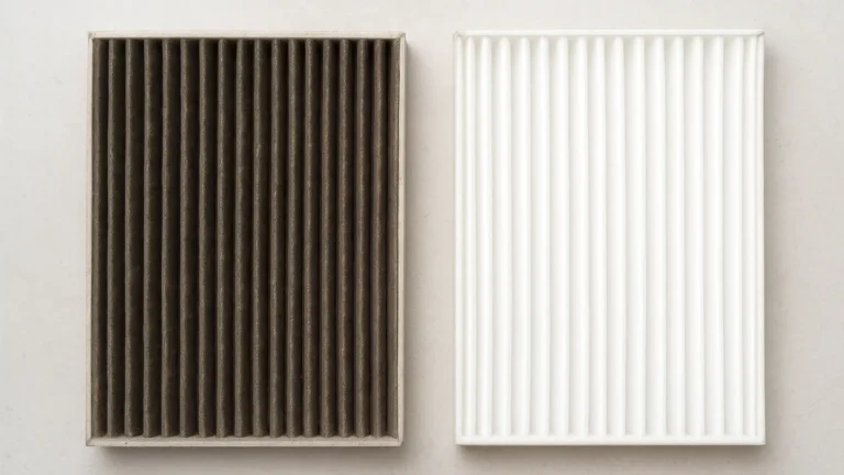 A visual comparison of a new vs. old filter for a car ac service