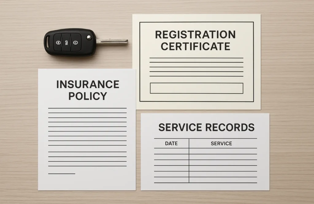 The essential documents needed for selling a used car.