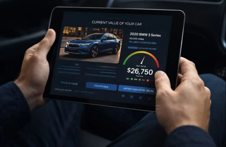 A user checking the resale value of their vehicle through a modern online car-selling interface