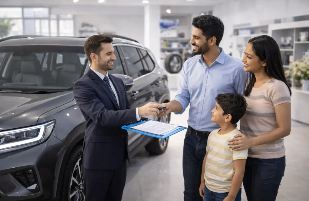 A premium used car delivery at a certified dealership, highlighting the growing trust in the pre-owned market
